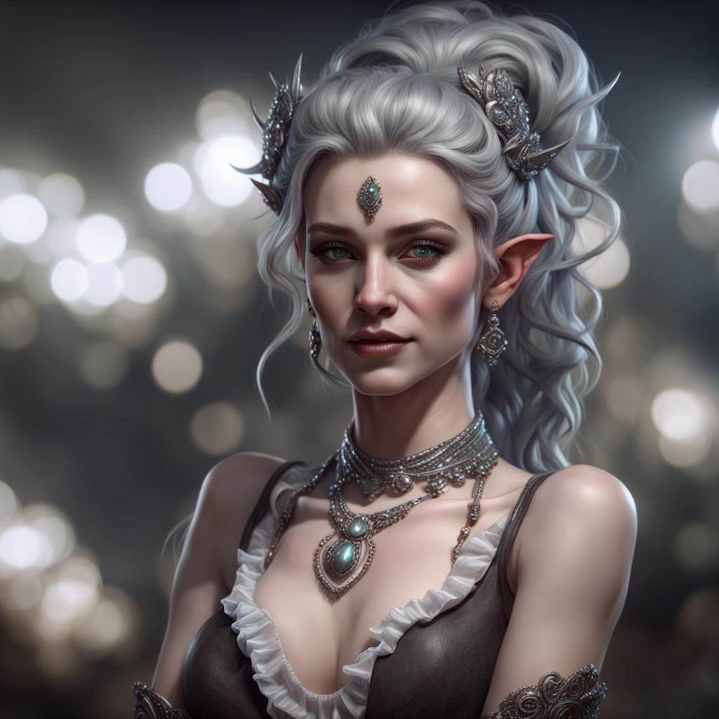 Happy Elf with Silver Jewelry in Dark Fantasy Art