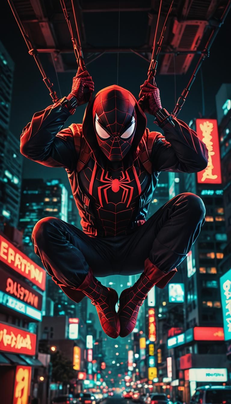 Neon Spider-Man Mobile Wallpaper in Red Tones
