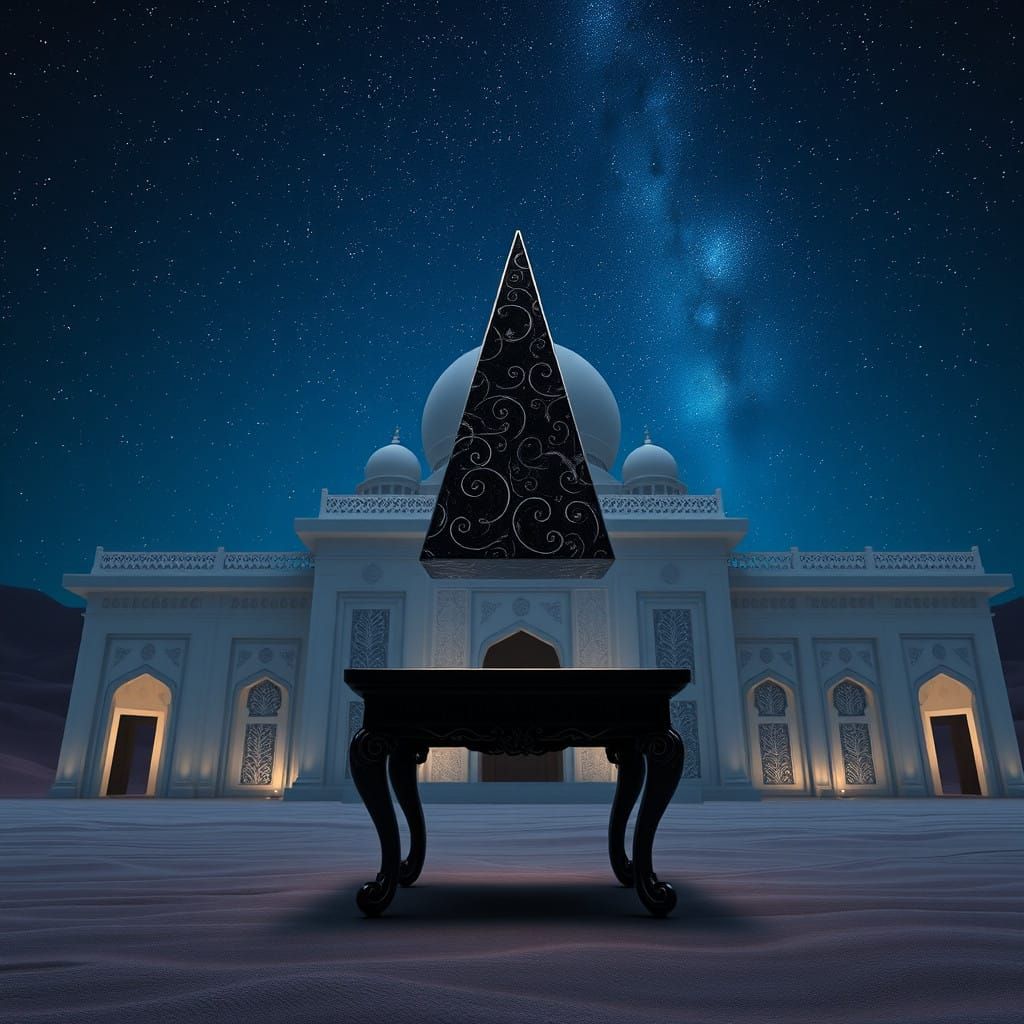 Ethereal Black Marble Pyramid of Time and Reality in a Fanta...