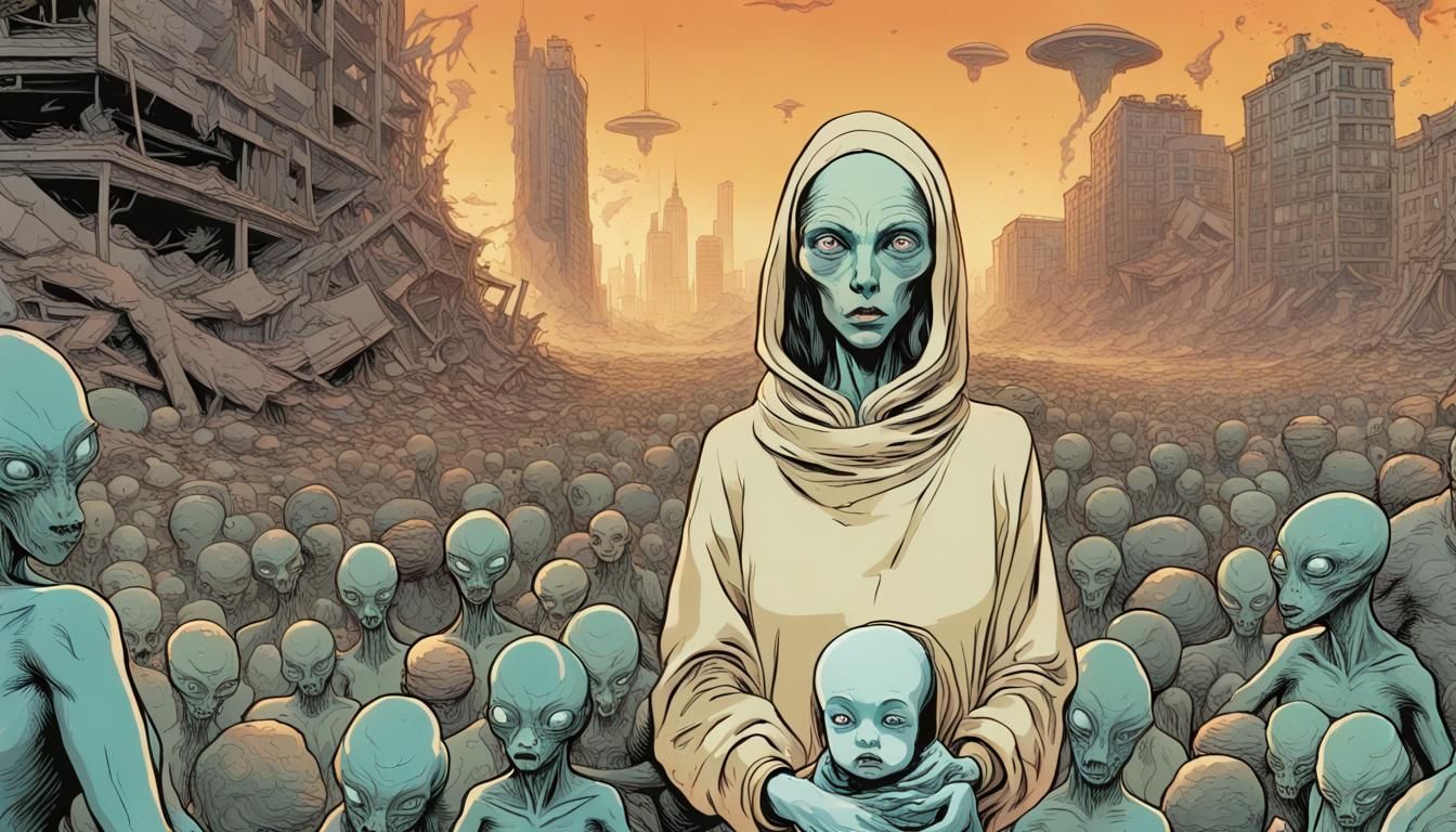 Moebius Sci-Fi Portrait: Alien Mother and Child