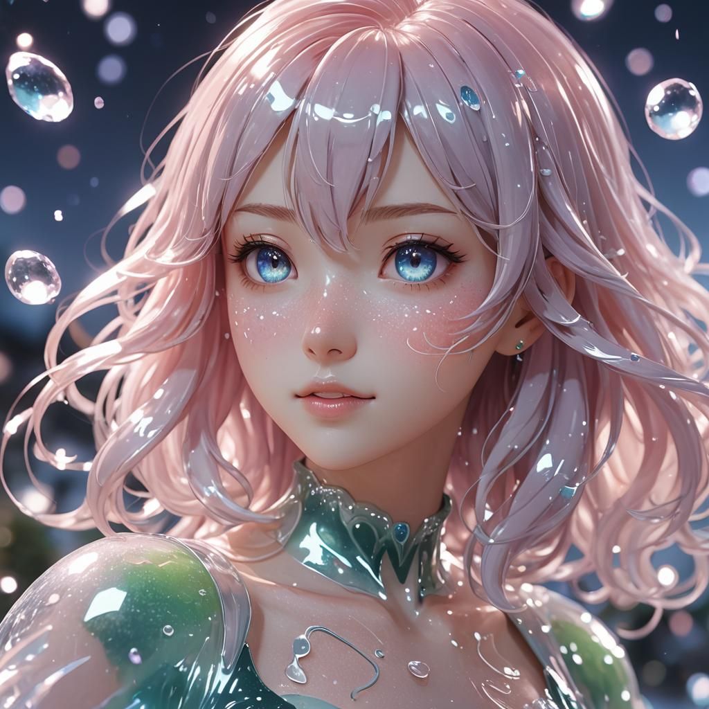 Translucent Anime Slime Girl in Genshin Impact Style