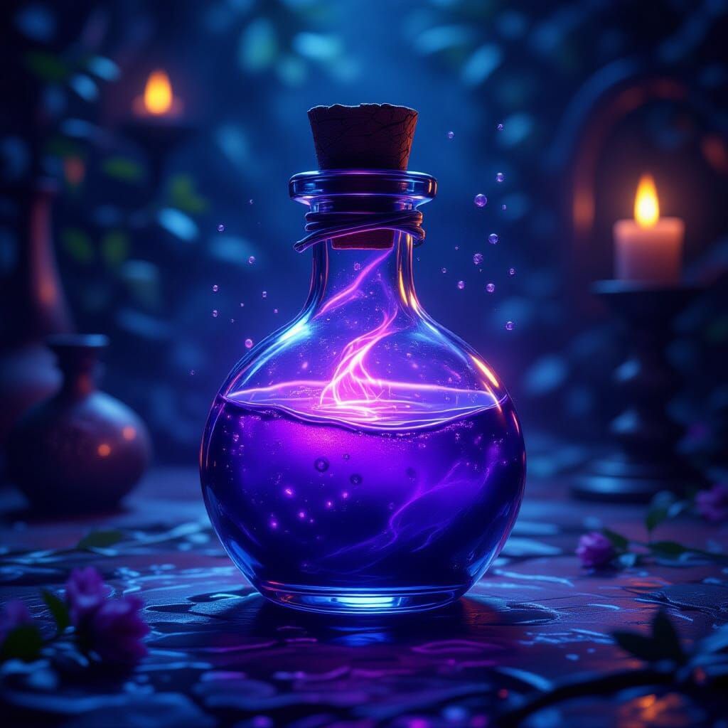 Bioluminescent Potion Bottle: Fantasy Concept Art