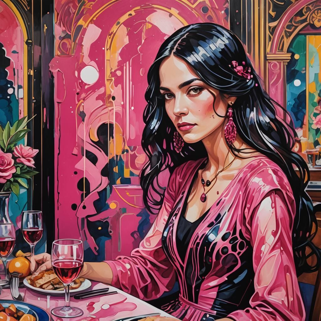 Girl in Pink Dress at Art Deco Christmas Dinner