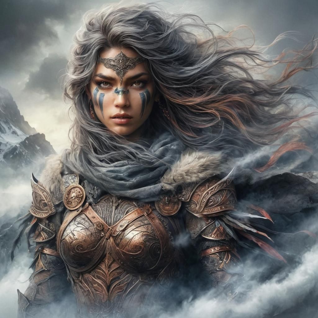 Fierce warrior queen taking stock