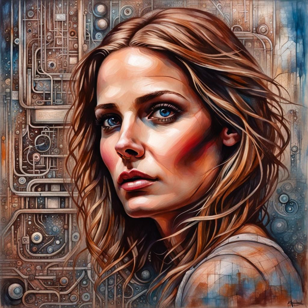 Crosshatched Portrait of a Woman in Art Brut Style