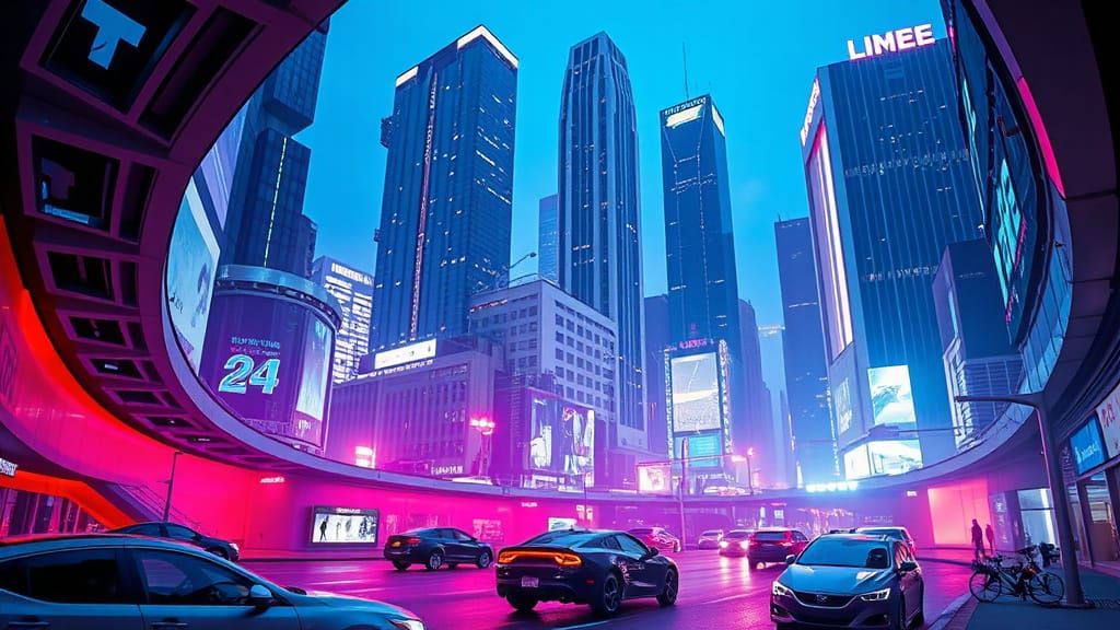 Futuristic Cityscape at Night in Cyberpunk Style