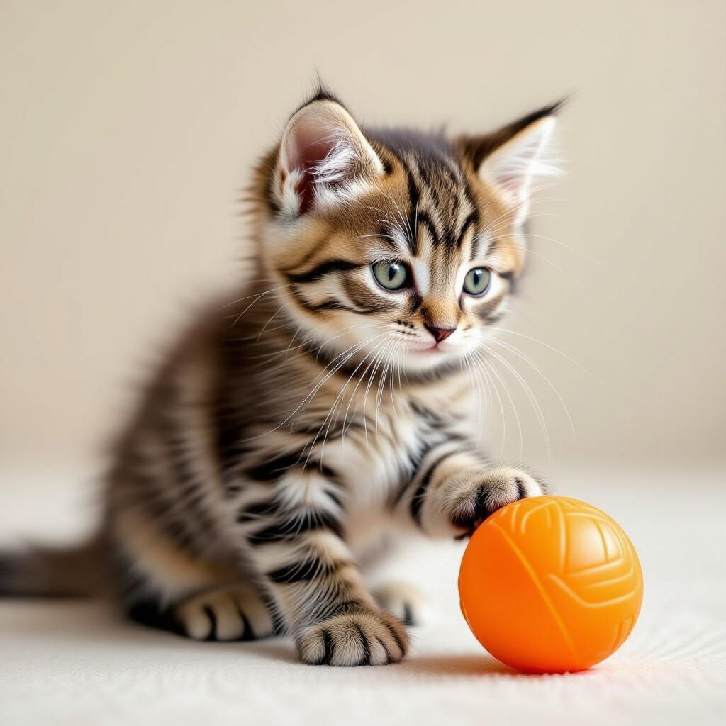 Playful Kitten with Red Ball