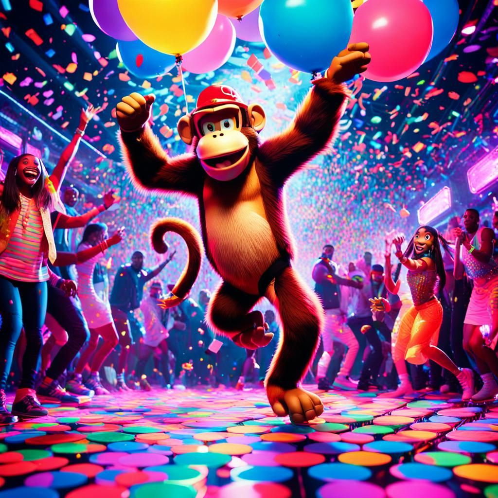 Vibrant Nintendo-Inspired Party Scene in Bright, Playful Art...