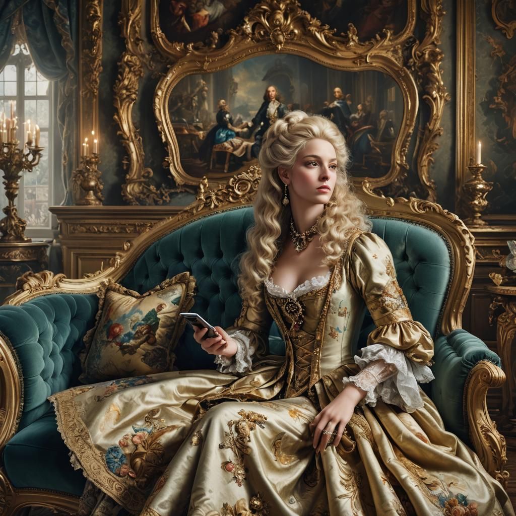 Blonde on Rococo Sofa in Louis XIV Setting