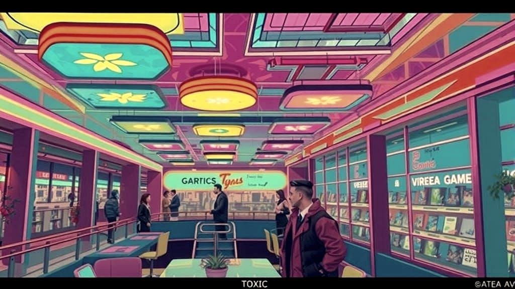 Vibrant 1980s Mall Scene in Neon Mallwave Style