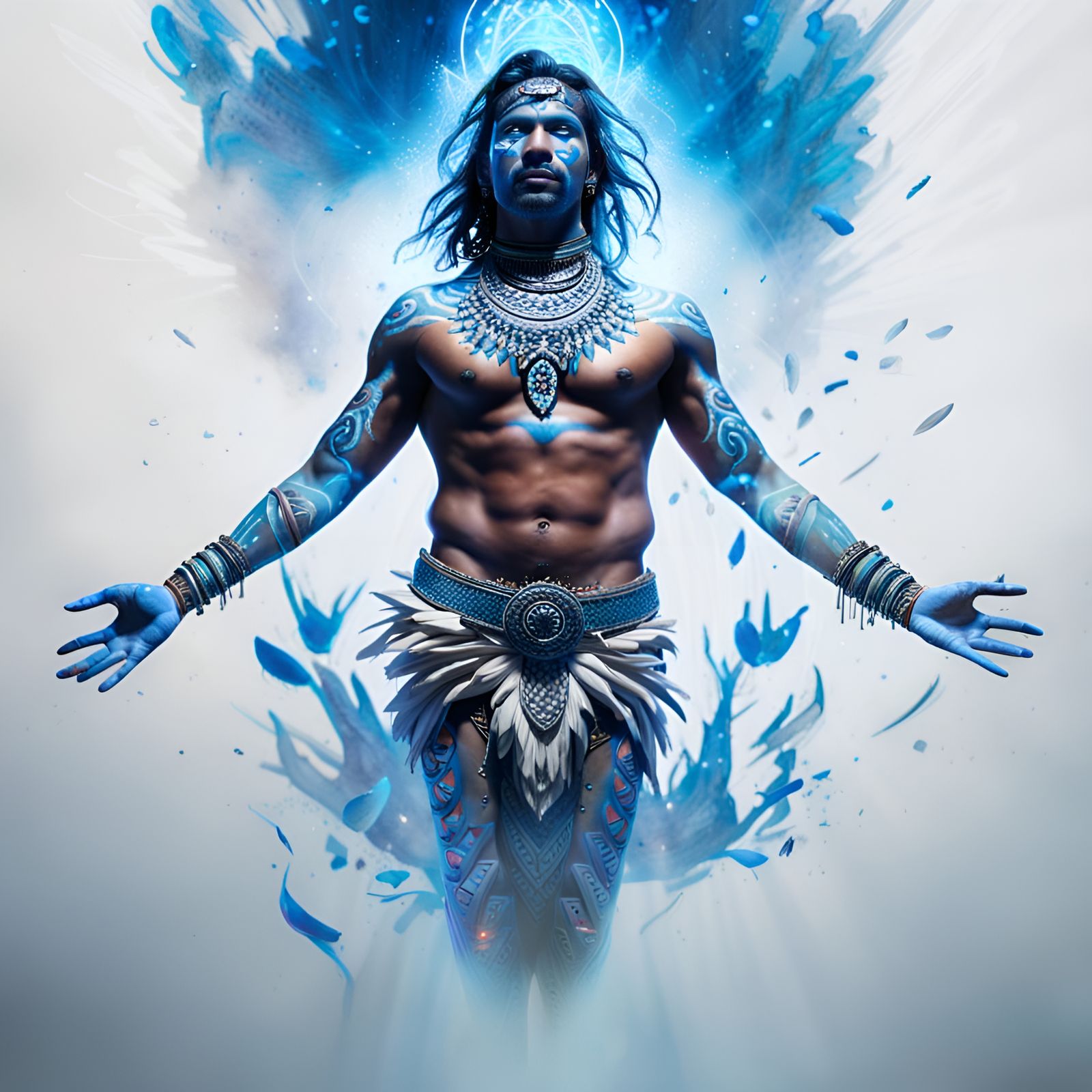 Glowing Aztec Man Suspended in White Light