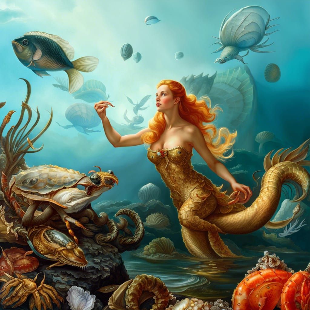 Mermaid with Diamond, Fantasy Painting