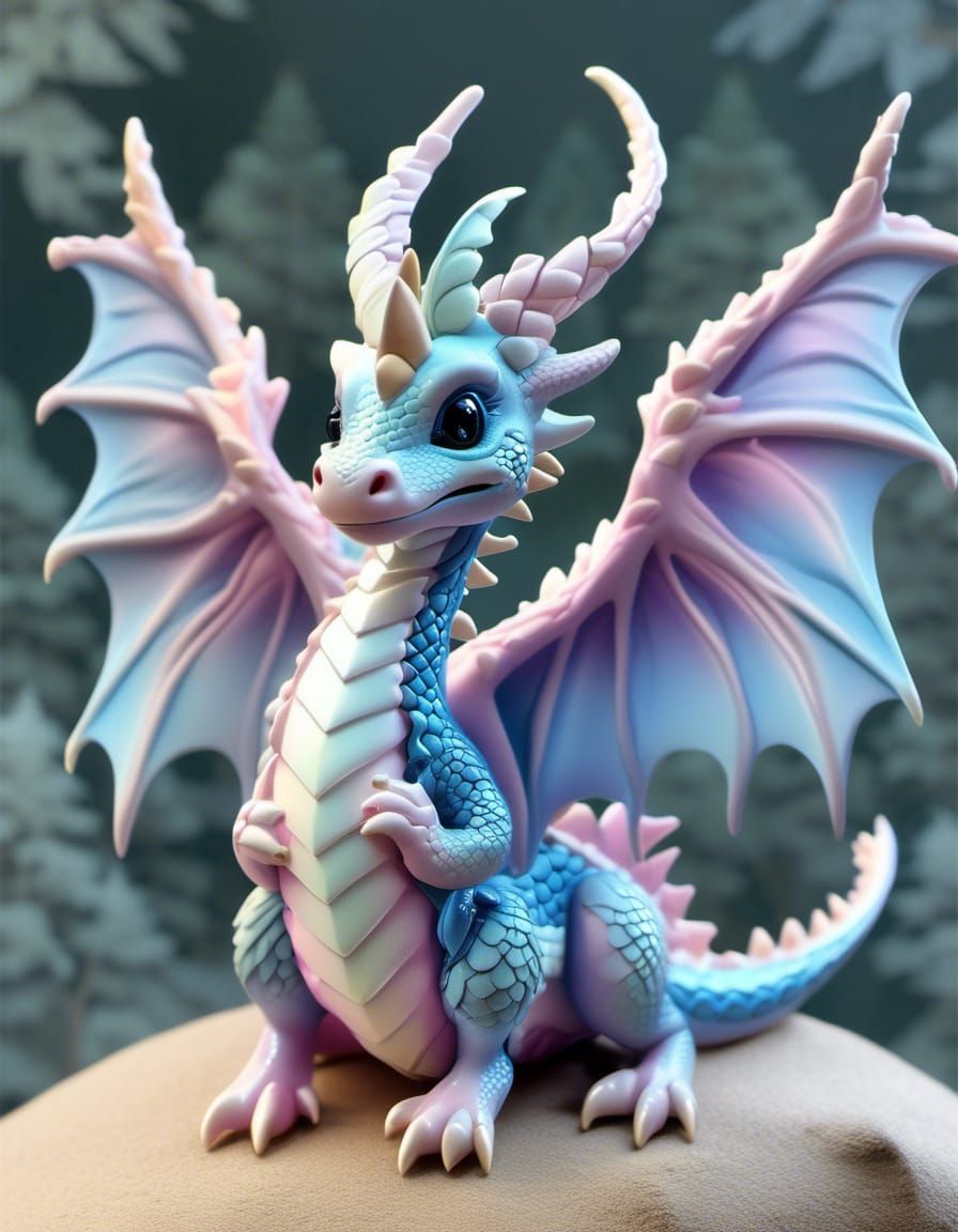 Pastel Dragon Hatchling in Whimsical Forest