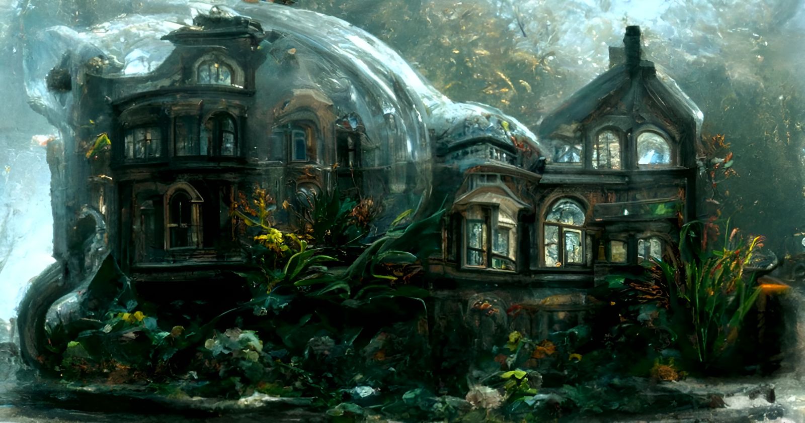 Victorian House in Glass Aquarium: Hyperdetailed Digital Art