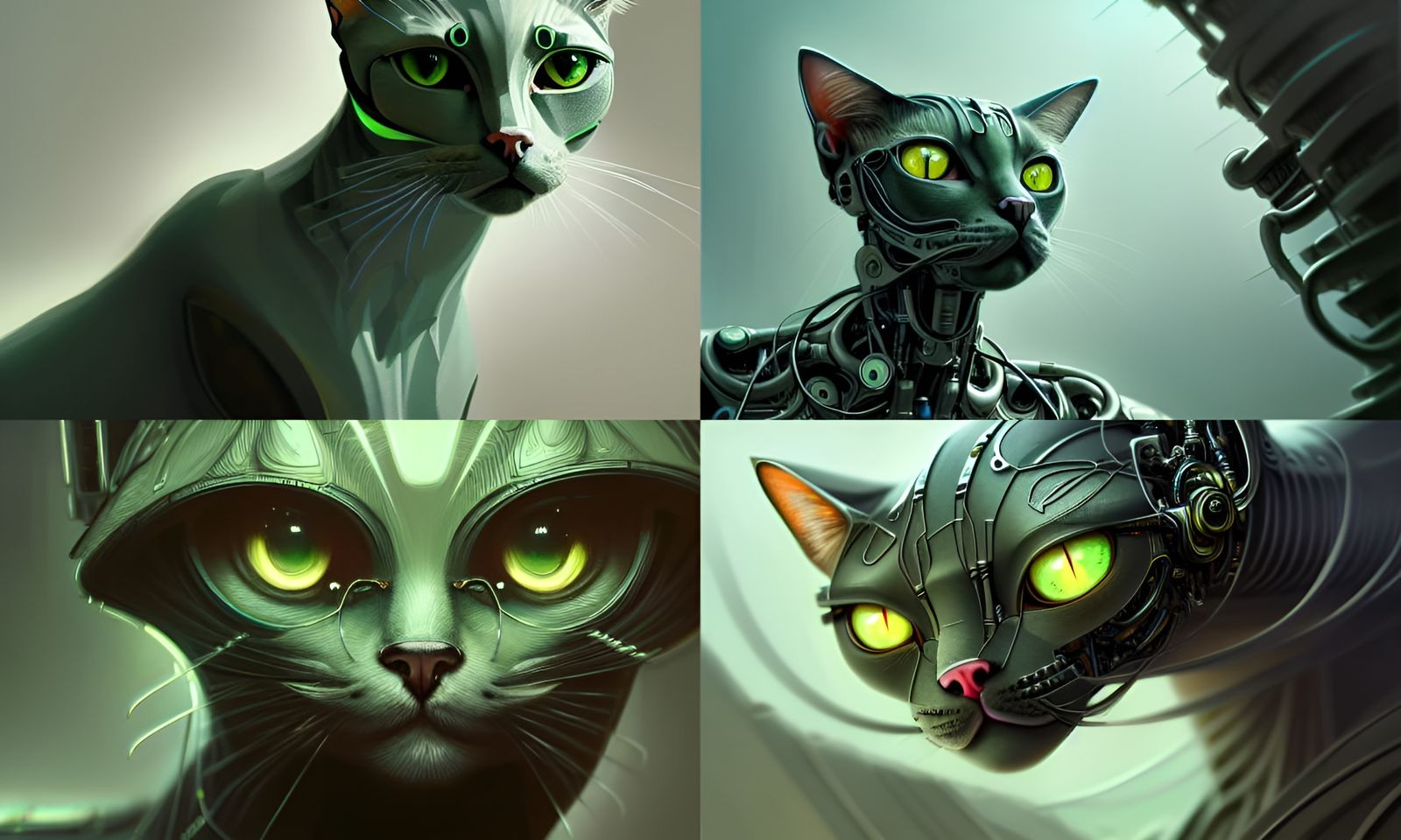 Intricate Cybernetic Cat Bot: Digital Art Illustration