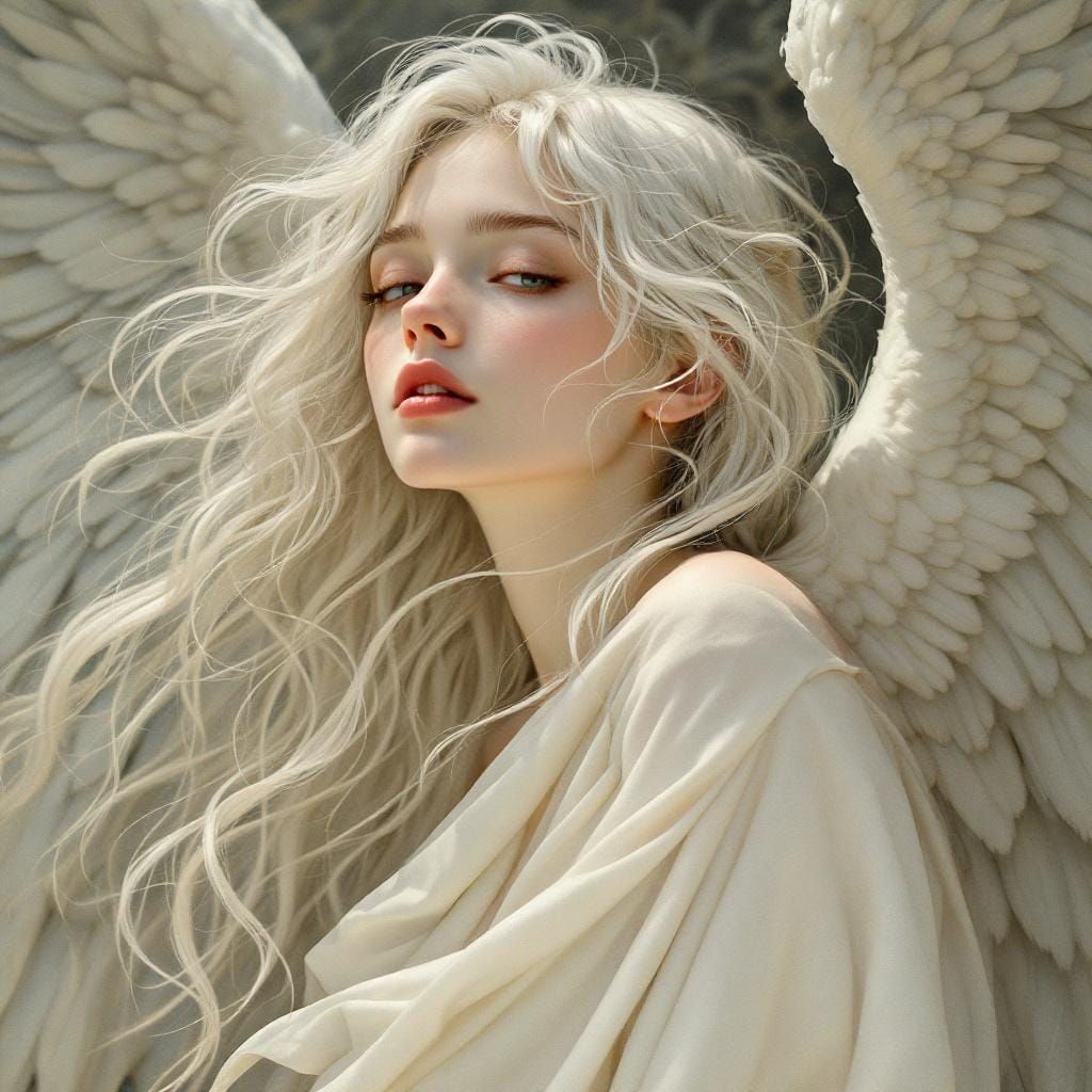 Ethereal Angelic Face in Pre-Raphaelite Art Nouveau Style