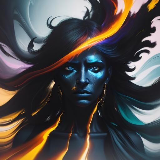 Dramatic Figure in Darkness: Vibrant Oil Painting