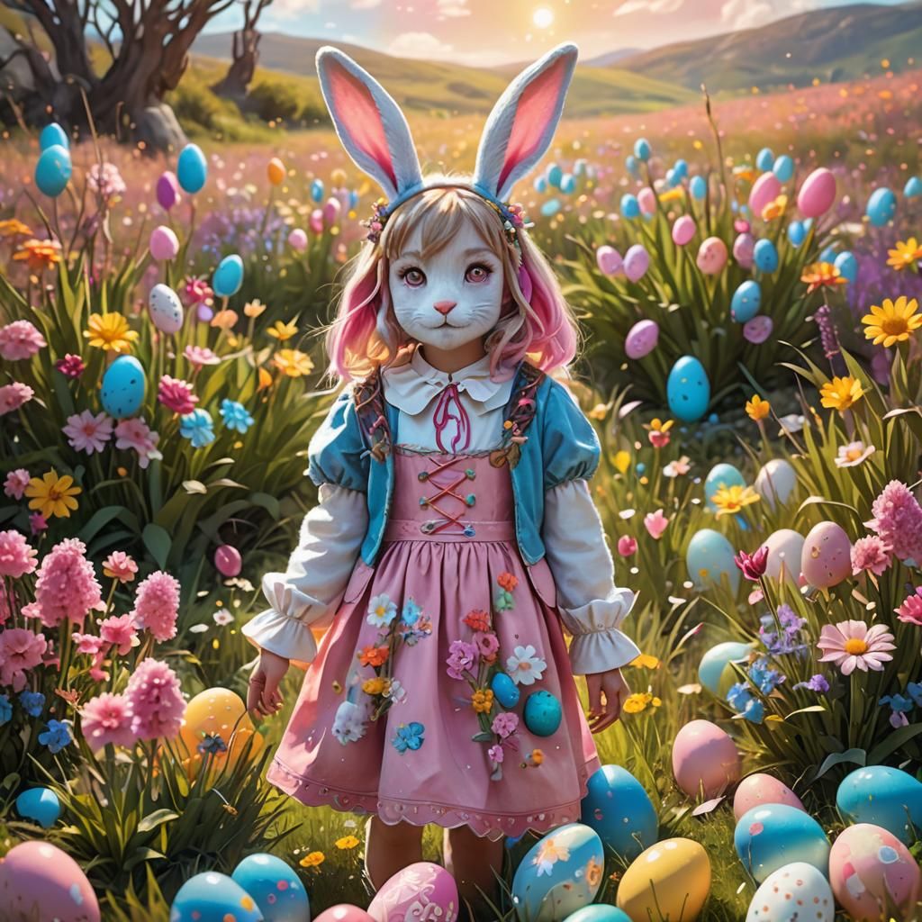 Fantasy Girl in Rabbit Cosplay with Easter Eggs