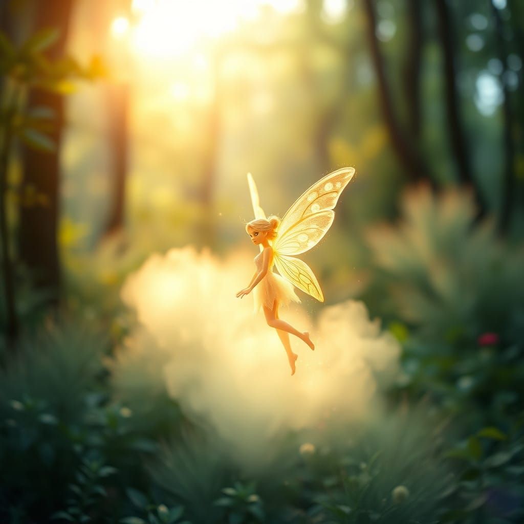 Ethereal Fairy Radiates Warm Glow in Vibrant Forest