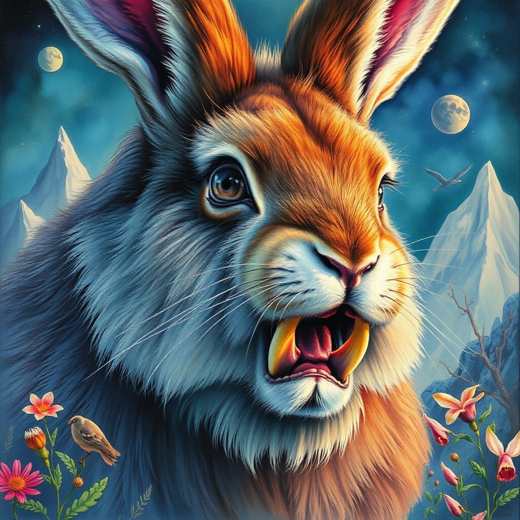 Giant Neanderthal Bunny Portrait in Watercolor Style