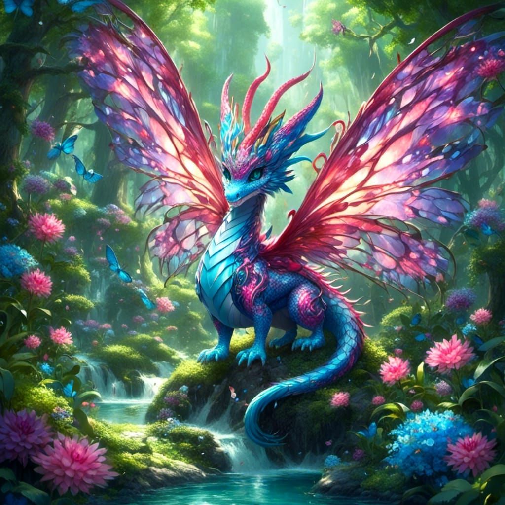 Dragon-Butterfly in Enchanted Magical Forest