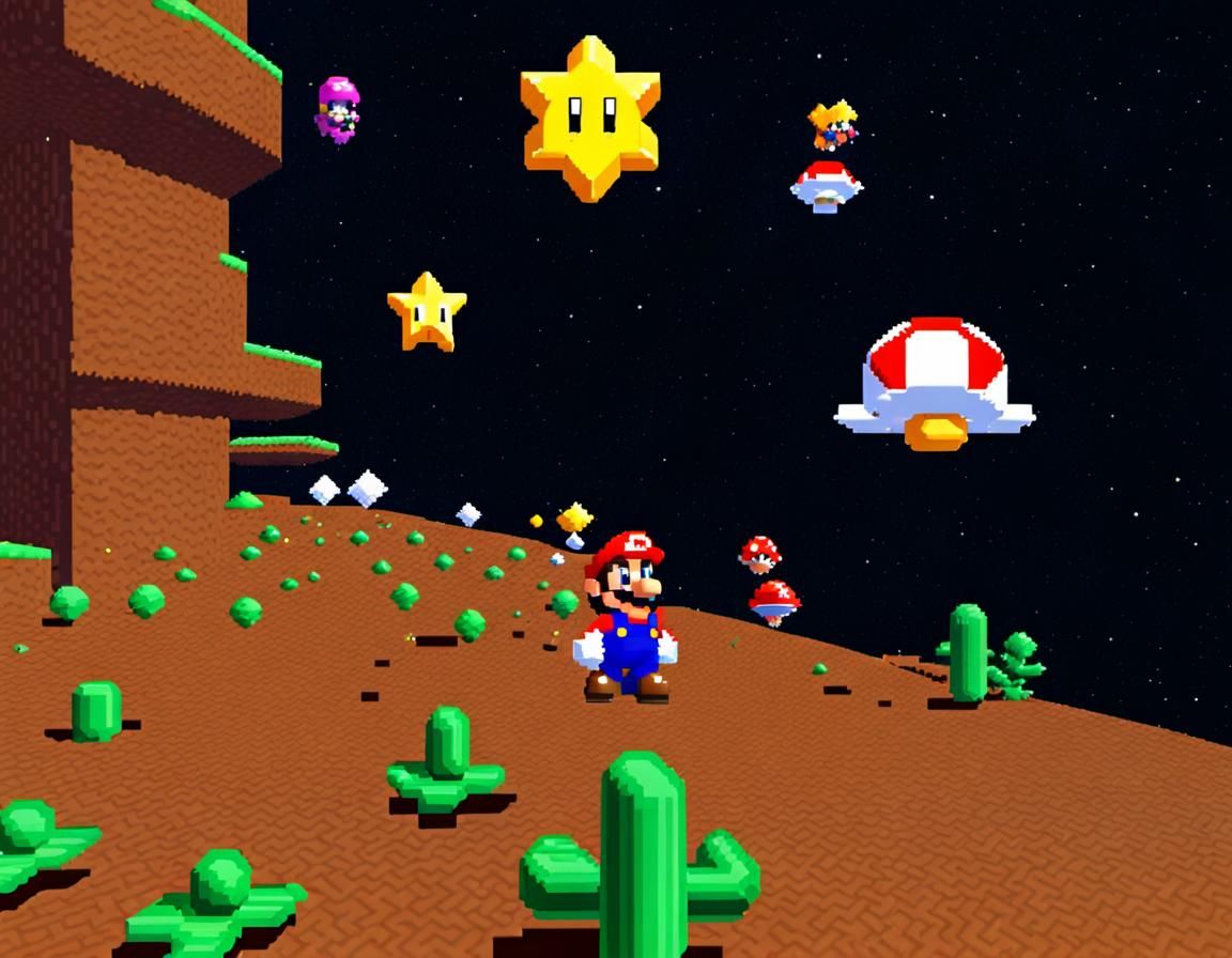 Pixelated Space Mario 64 Gameplay