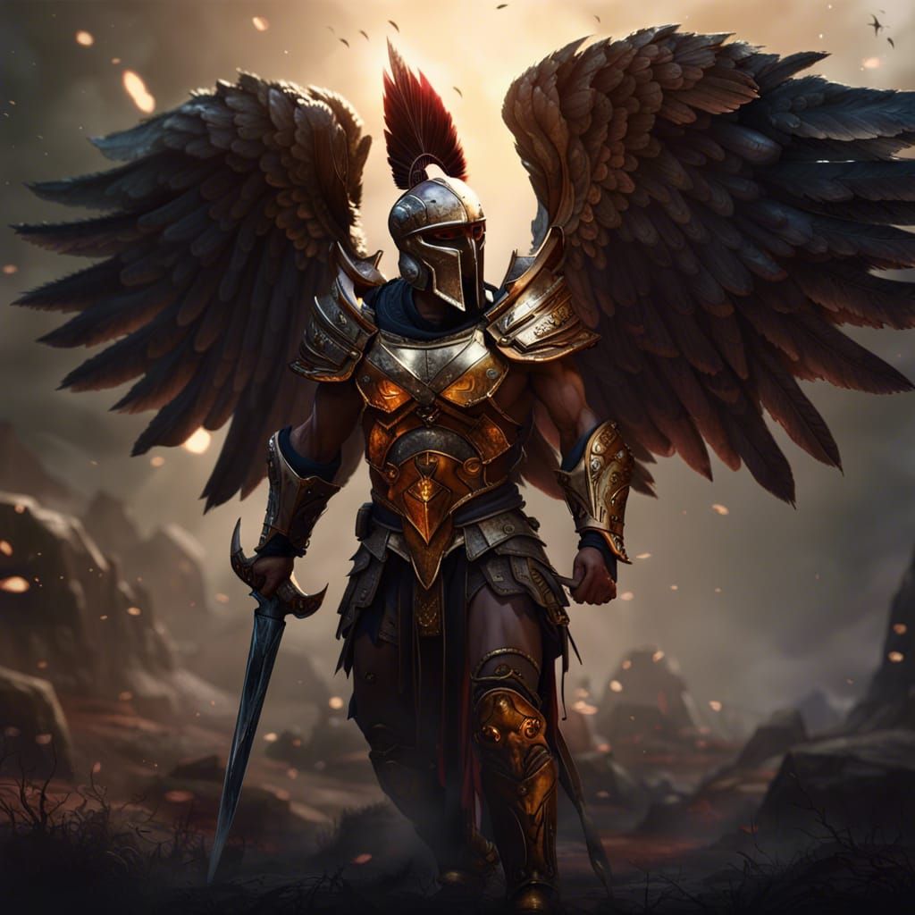 Winged Spartan Warrior: Dark Fantasy Concept Art