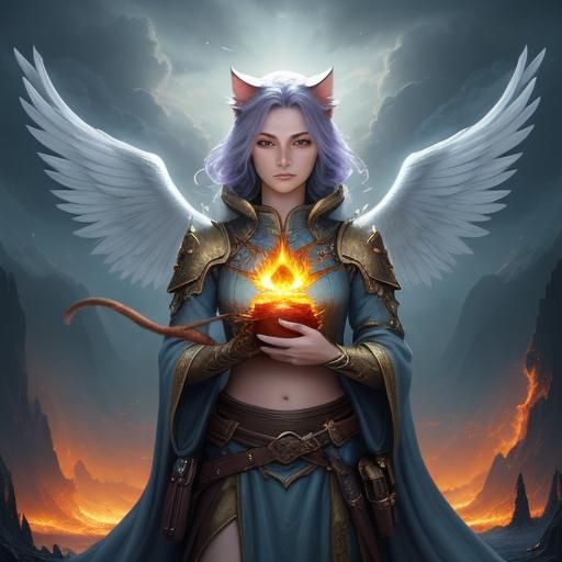 Winged Cat Cloud with Fire Belly: Fantasy Art