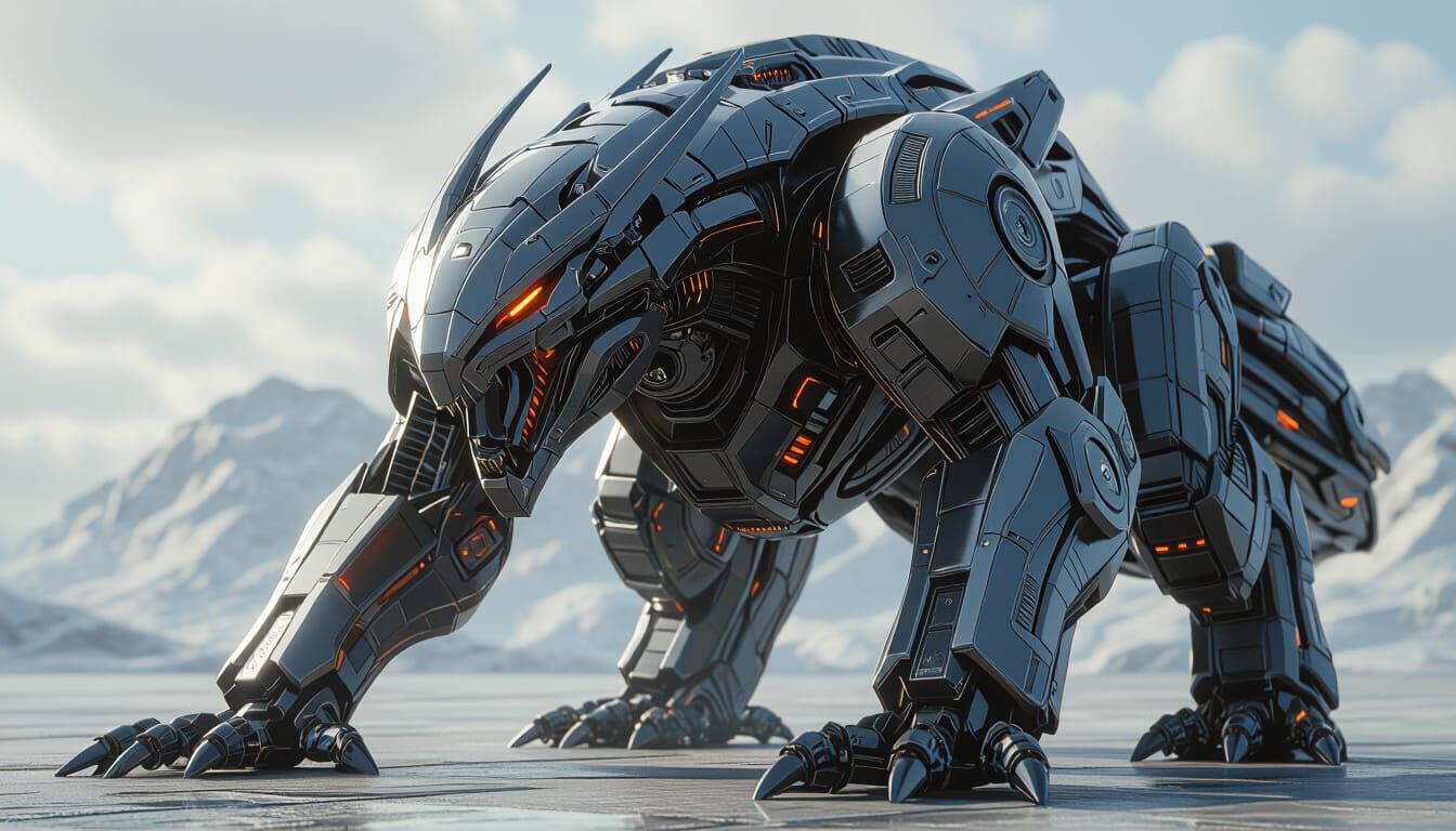 Futuristic Metallic Dragon Mech Ground-Level Cinematic 8K