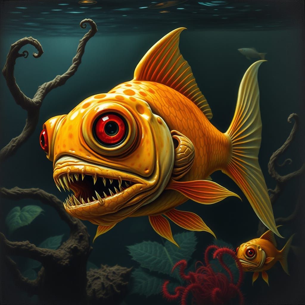 scary monster attack goldfish