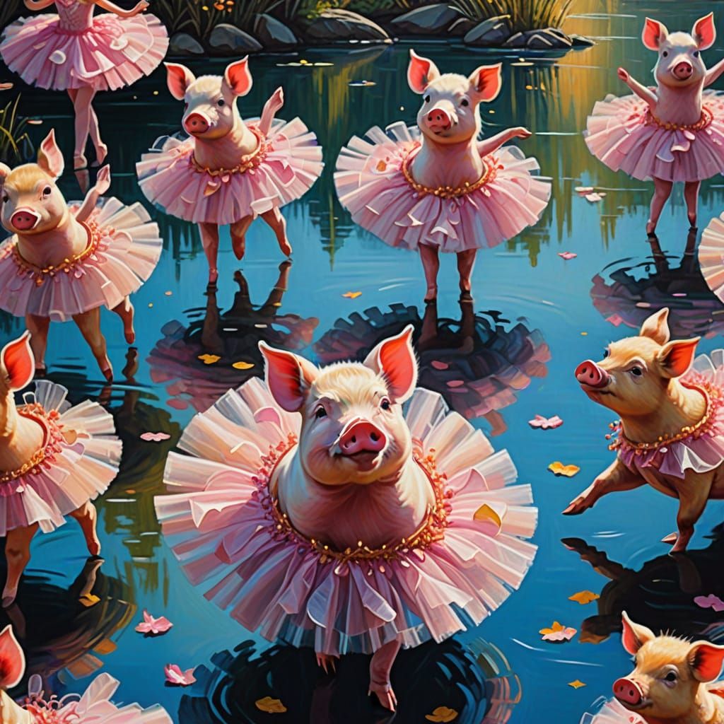 Pigs in Pink Tutus: A Whimsical Ballet Oil Painting