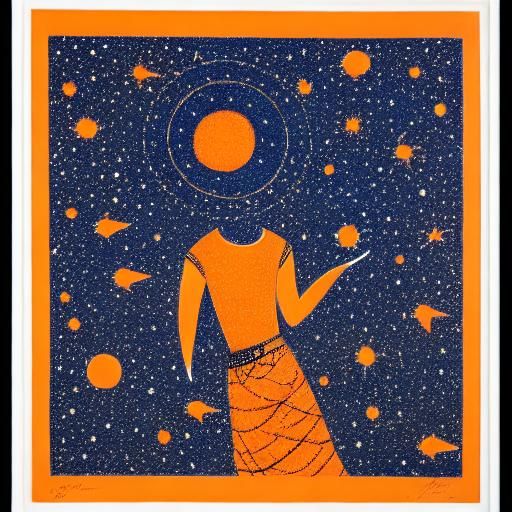 Female Figure in Orange and Cobalt Lithograph