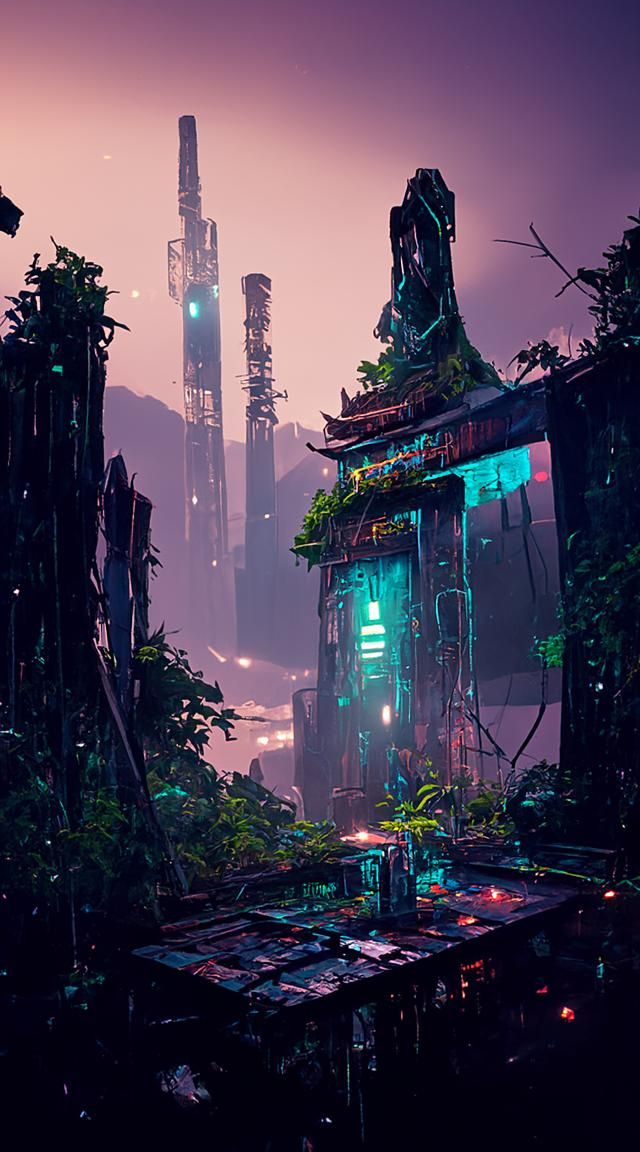 Abandoned Cyberpunk Factory with Leaking Light