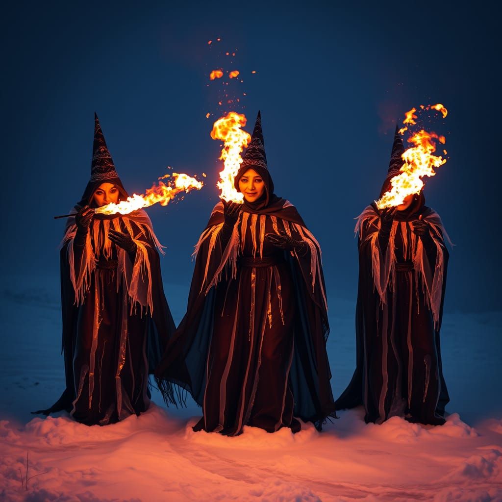 Masked Witches in Ice Dresses Spitting Fire