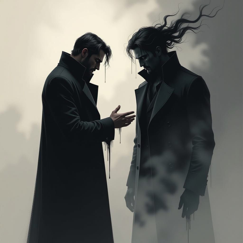 Grief: Man Embraces Shadow in Film Noir Style