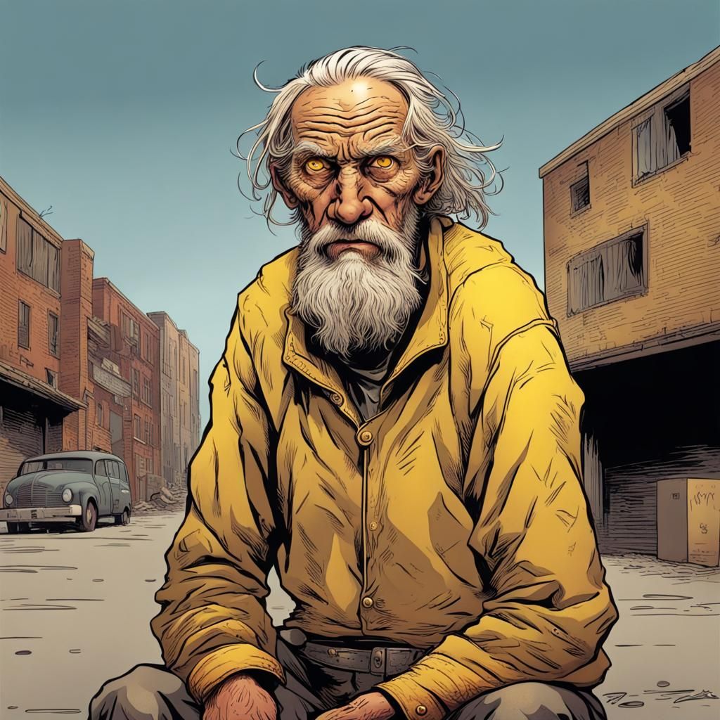 Golden Homeless Man: Retro Marvel Comic Portrait