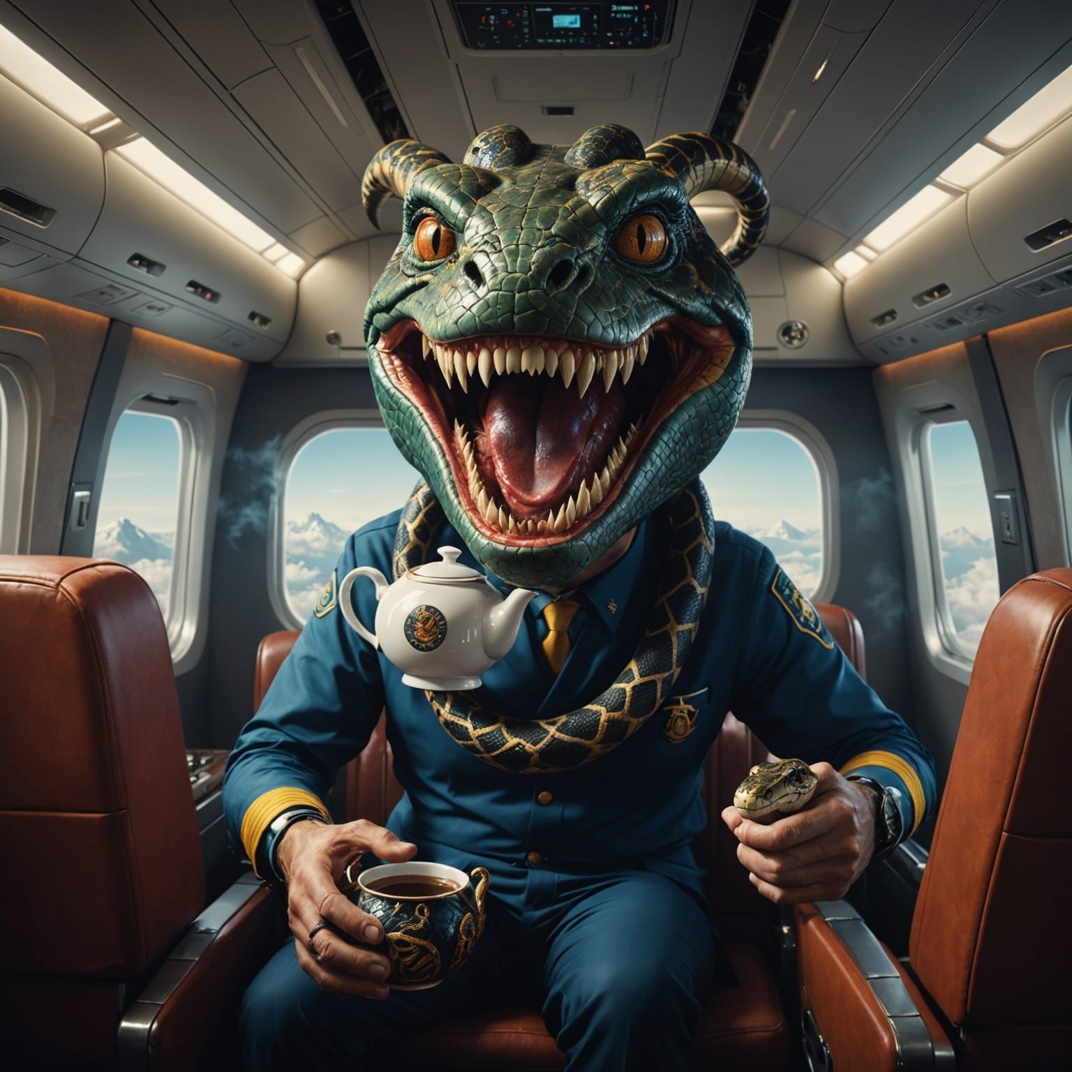 Terrified Teapot Under Attack on Airplane, Detailed Matte Pa...