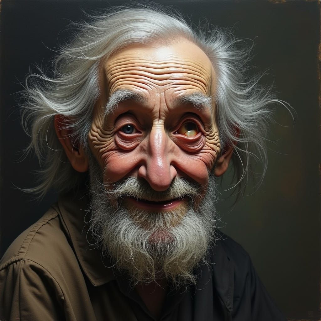 Frail Elder with Long Hair and Missing Eye