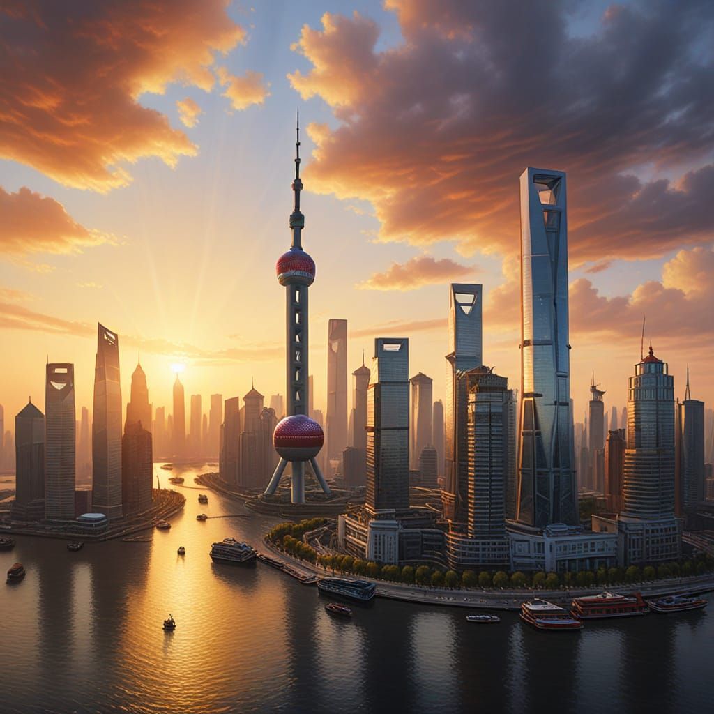 Lujiazui Financial District Shanghai Oil Painting