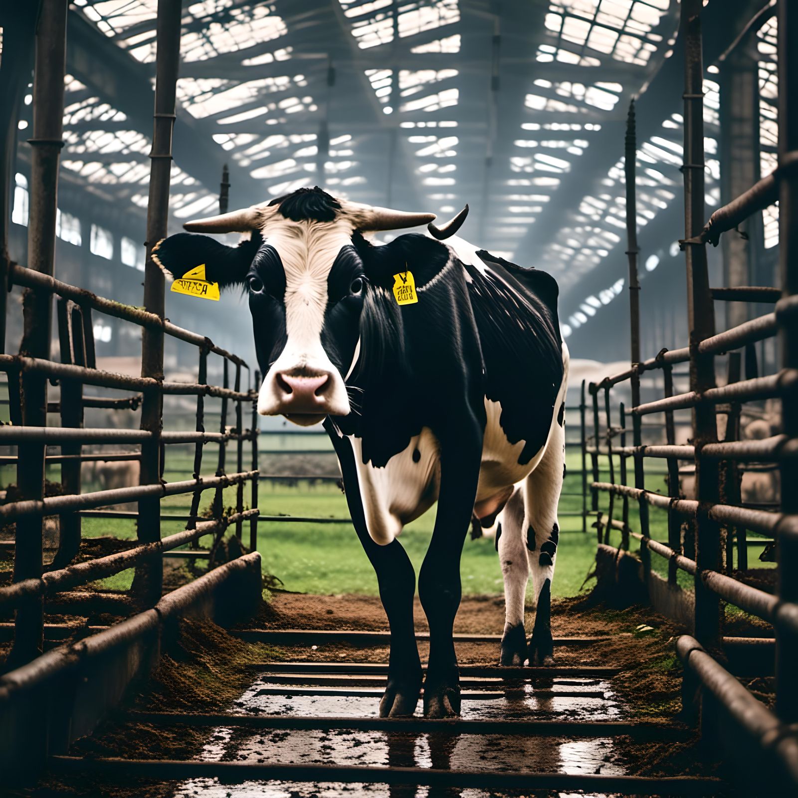 Holstein Cow Portrait in Barn Setting