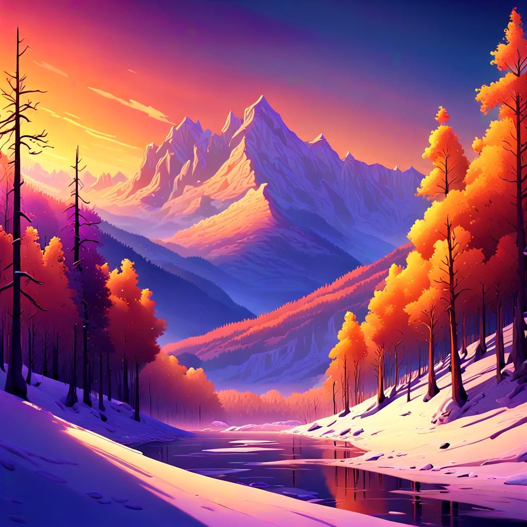 Snowy Mountains at Sunset in Pendleton Ward Style
