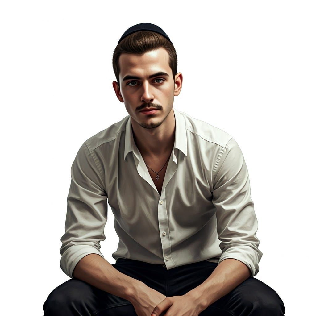 Young Man in Traditional Orthodox Jewish Attire with Modern...