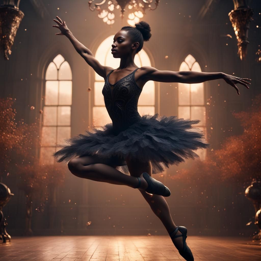 Black Ballerina Leaping: Detailed Matte Painting