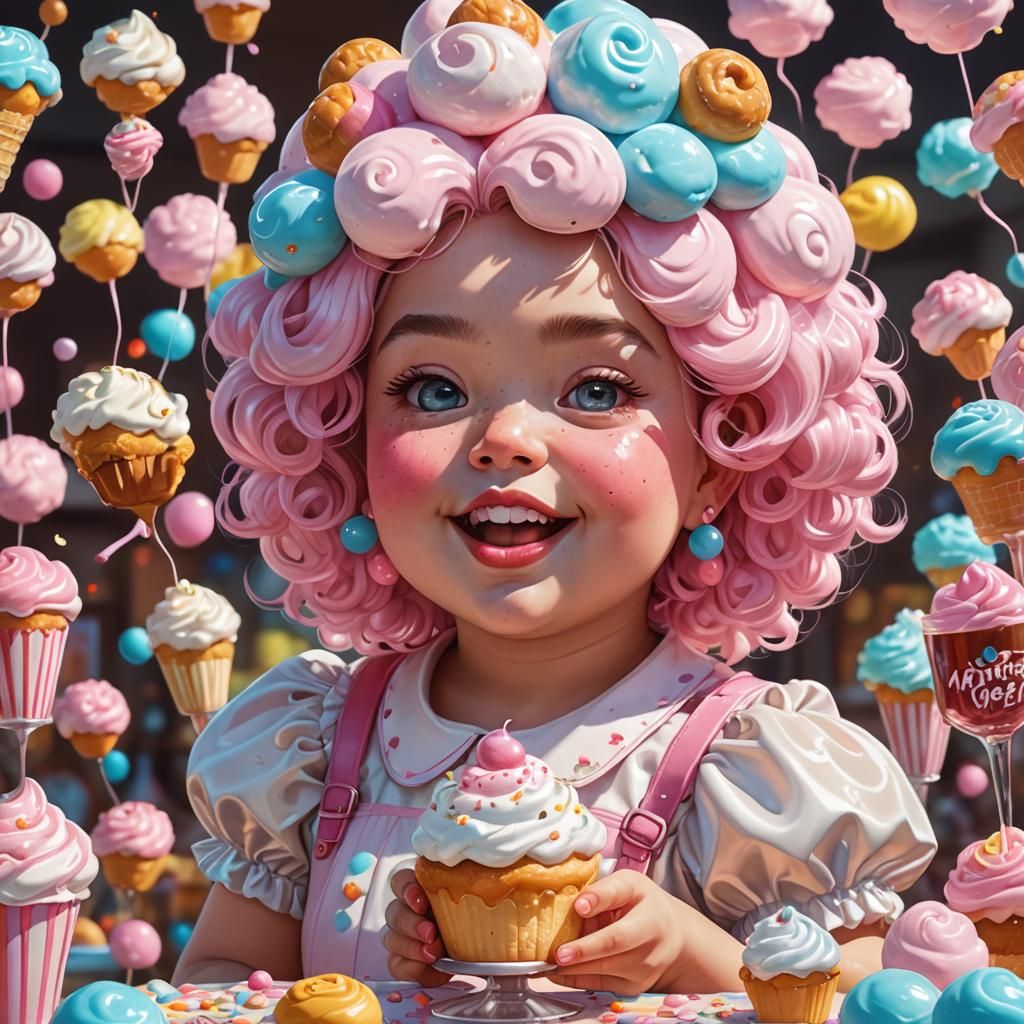 Whimsical Candy Girl with Cotton Candy Hair