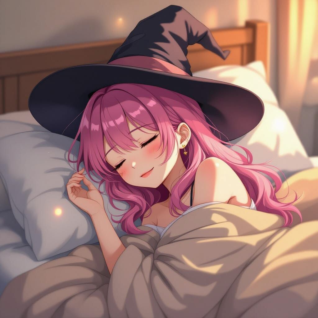 Anime Witch Sleeping Peacefully in Morning Light