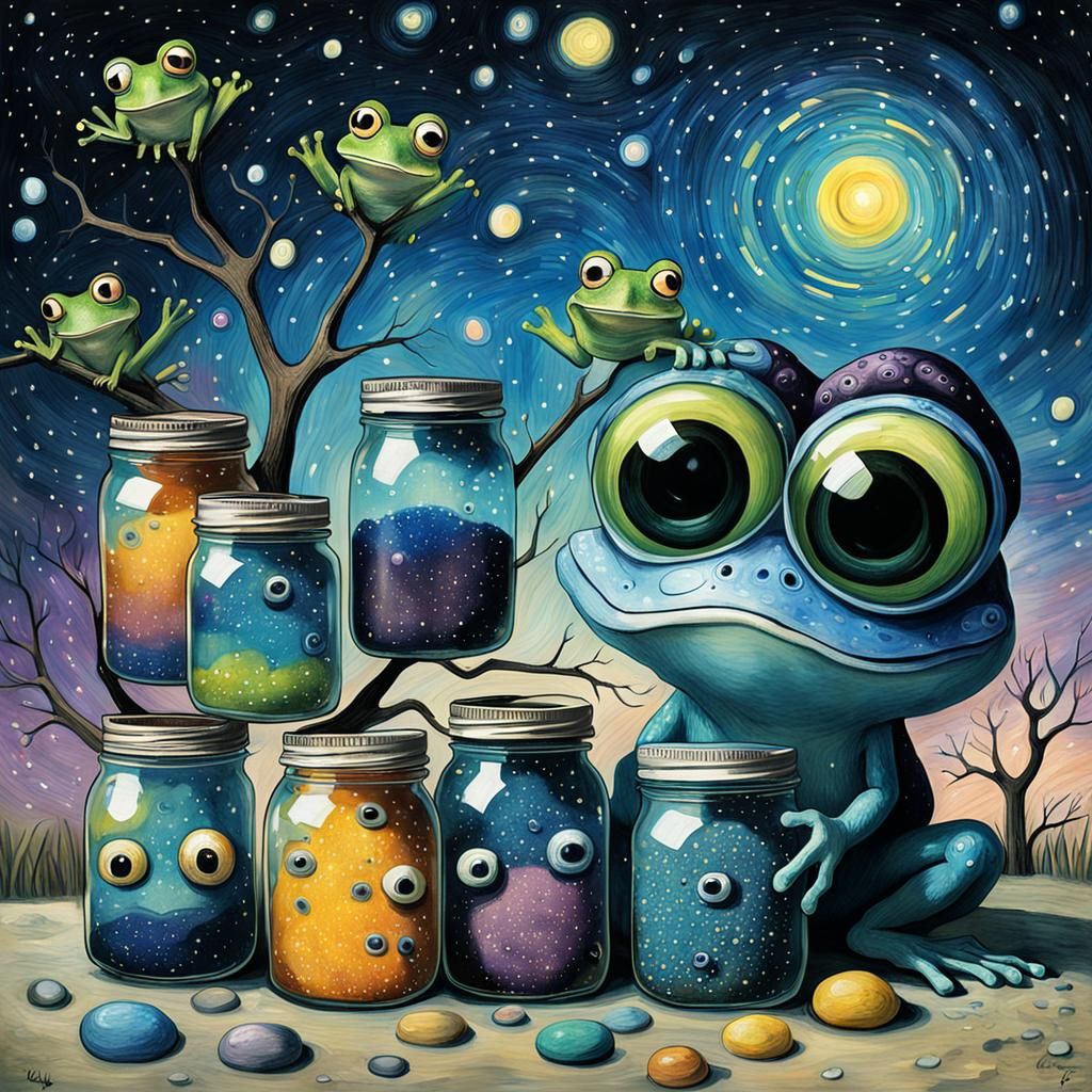 Gothic Tree Frog with Googly Eyes in Dreamscape