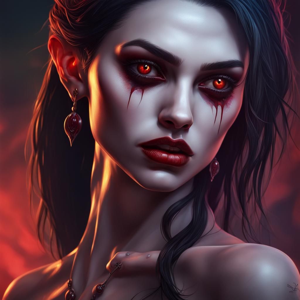 Detailed Vampire Portrait in Hyperrealistic Style