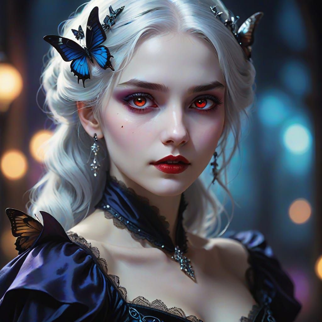 Elegant Vampire Woman in Gothic Portrait