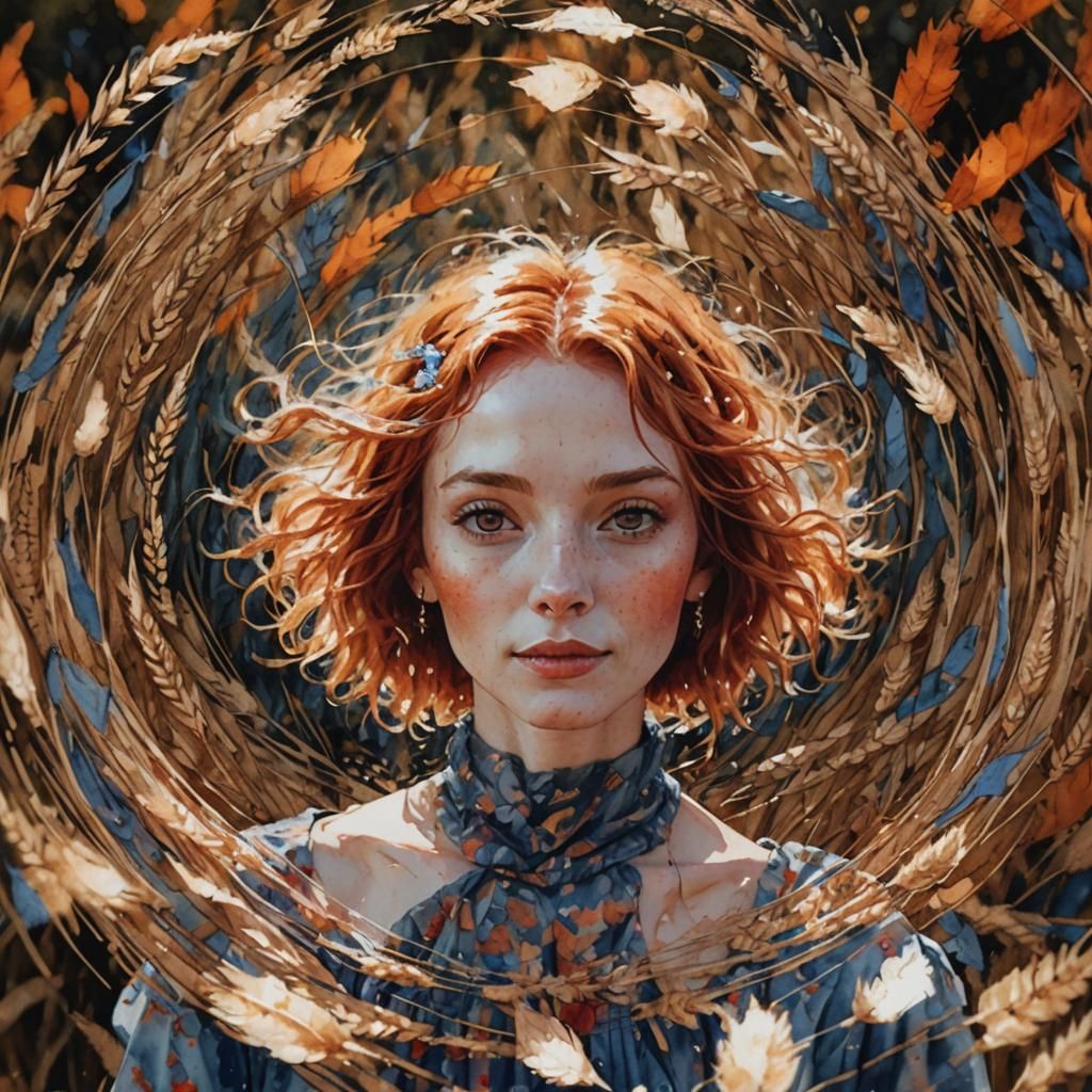 Woman in Wheat Field: Watercolor Portrait