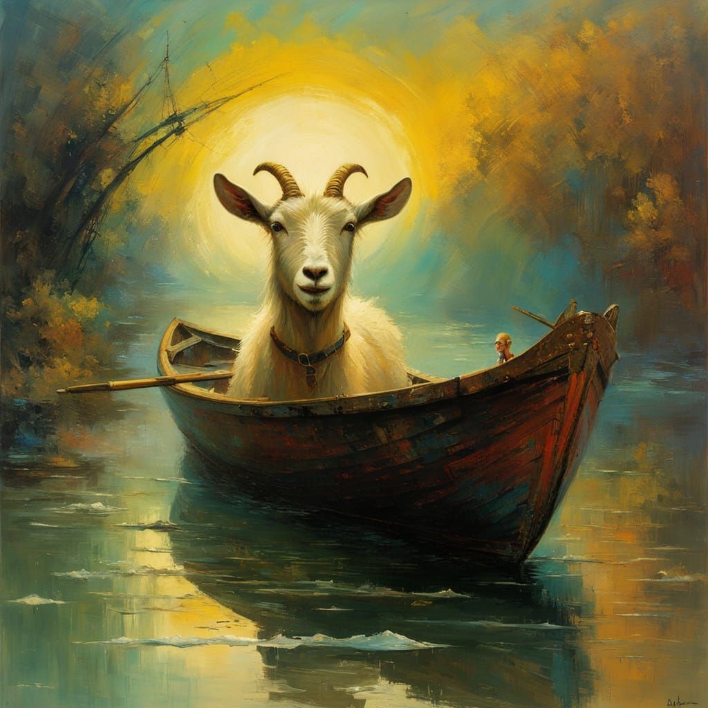 Surreal Goat Rides Dystopian Riverboat
